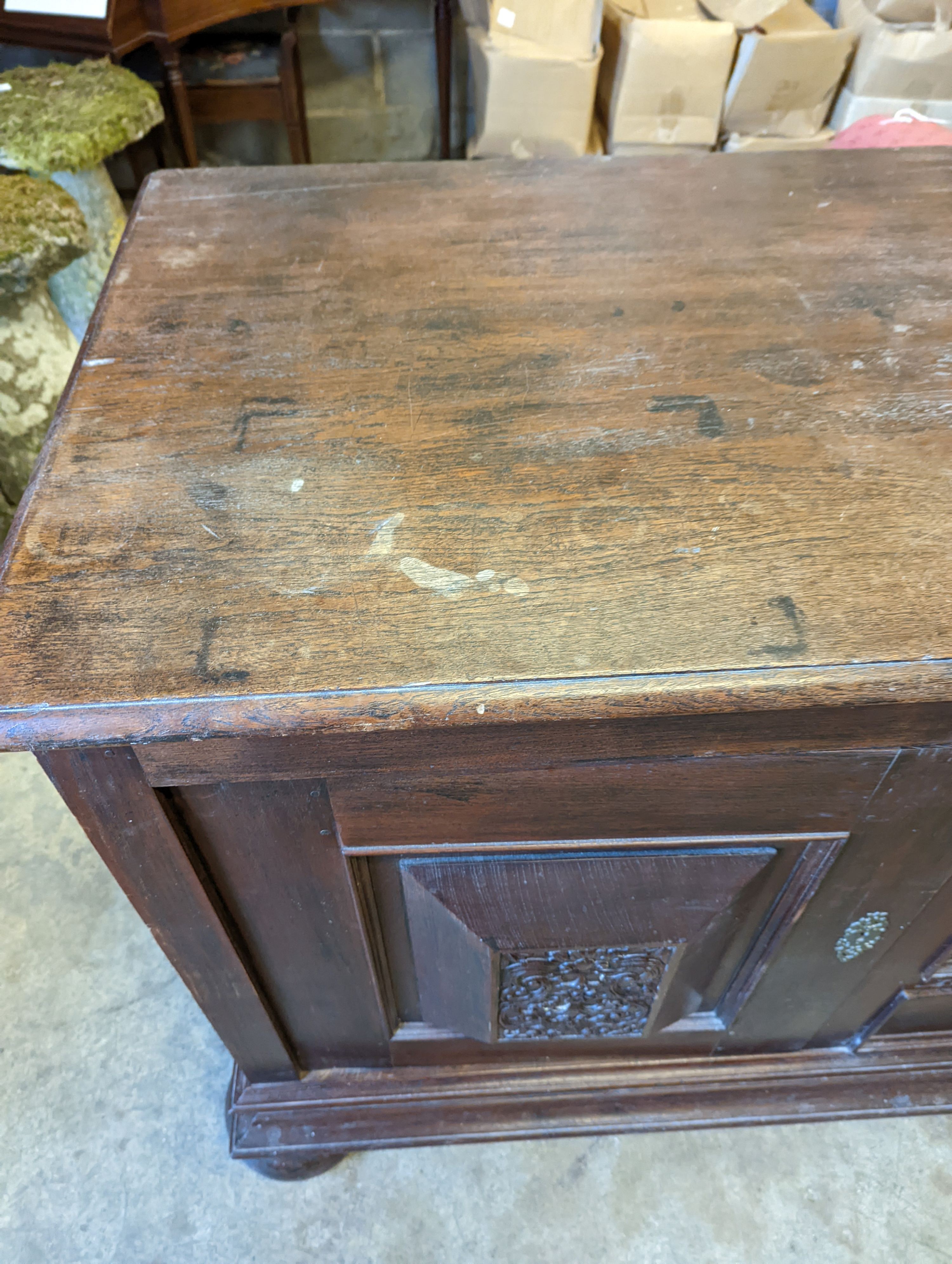 A 19th century Dutch oak buffet, width 210cm, depth 70cm, height 102cm